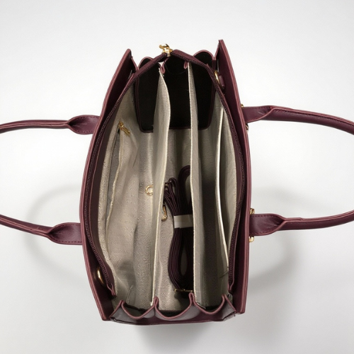 Feelings Plum Purple Leather Tote Bag with Charm