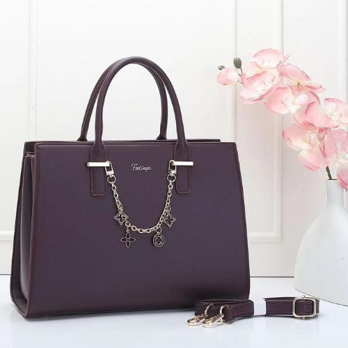 Feelings Plum Purple Leather Tote Bag with Charm