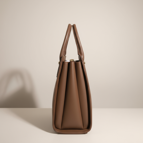 Feelings Taupe Grey Leather Tote Bag with Charm