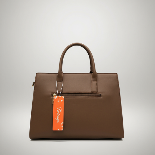 Feelings Taupe Grey Leather Tote Bag with Charm