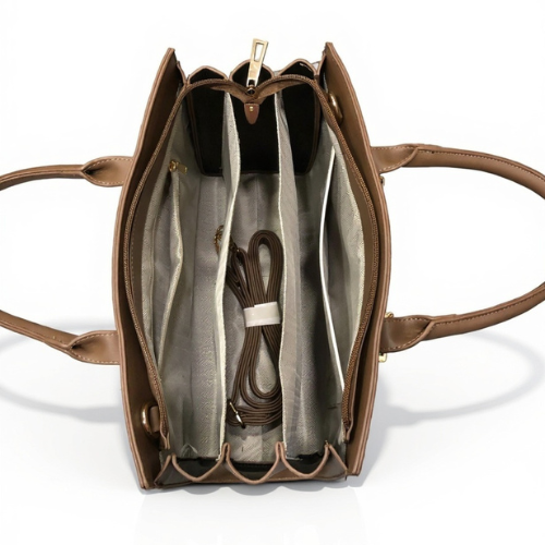 Feelings Taupe Grey Leather Tote Bag with Charm