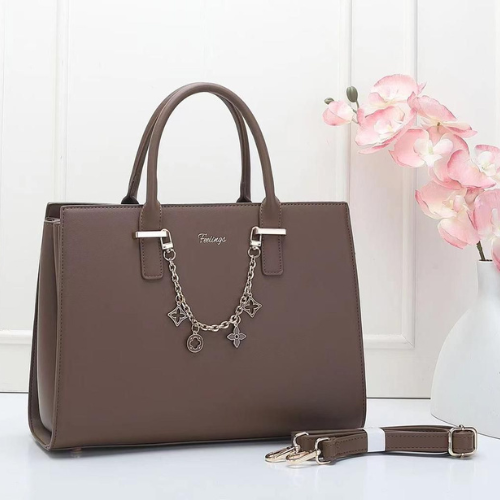 Feelings Taupe Grey Leather Tote Bag with Charm