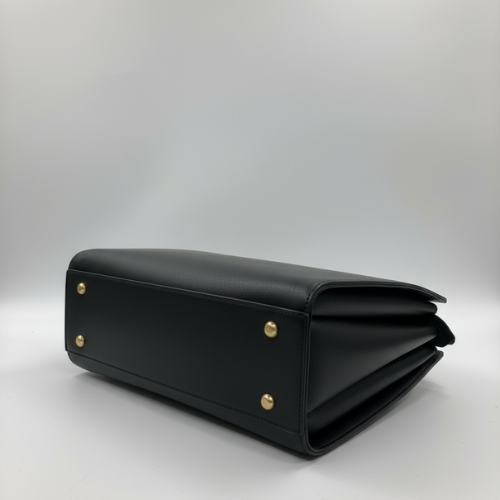 Feelings Classic Black Leather Tote Bag with Charm