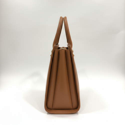 Feelings Tan Brown Leather Tote Bag with Charm