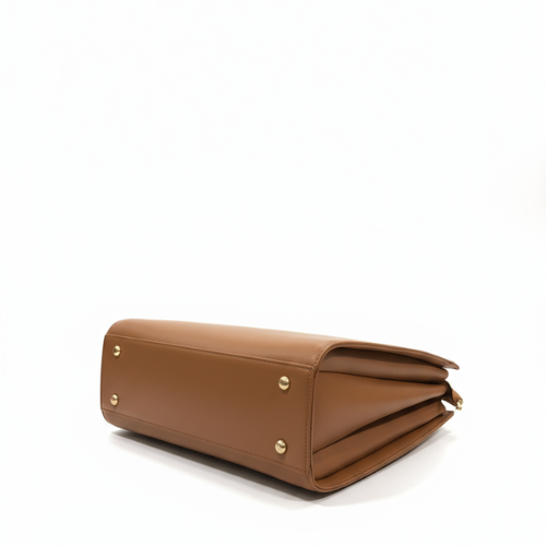Feelings Tan Brown Leather Tote Bag with Charm