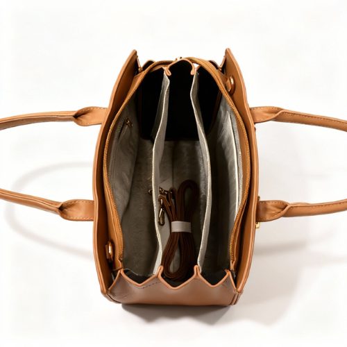 Feelings Tan Brown Leather Tote Bag with Charm