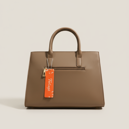 Feelings Taupe Leather Tote Bag with Charm