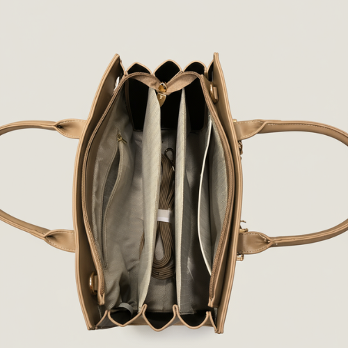 Feelings Taupe Leather Tote Bag with Charm