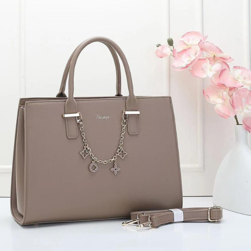 Feelings Taupe Leather Tote Bag with Charm