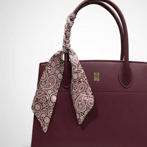 Feelings Wine Maroon Tote Bag with Paisley Silk Scarf