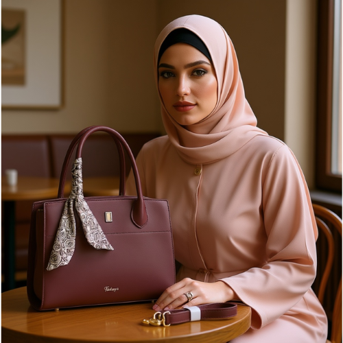 Feelings Wine Maroon Tote Bag with Paisley Silk Scarf