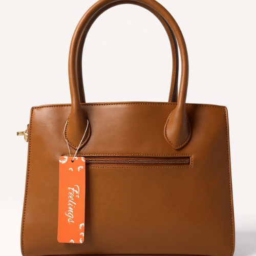Feelings Tan Brown Tote Bag with Geometric Silk Scarf
