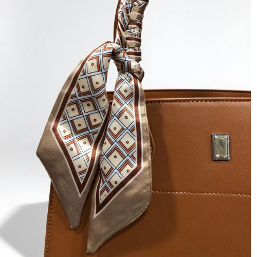 Feelings Tan Brown Tote Bag with Geometric Silk Scarf