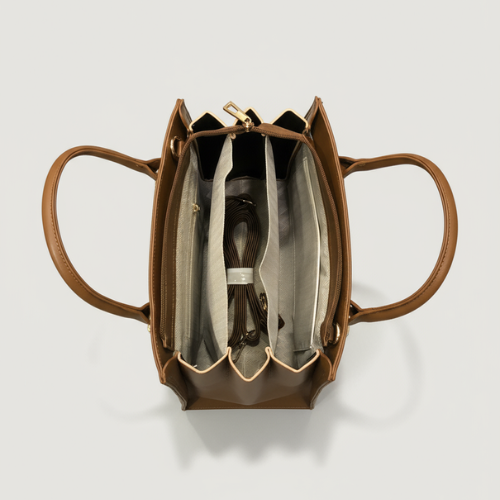 Feelings Mocha Brown Tote Bag with Printed Silk Scarf