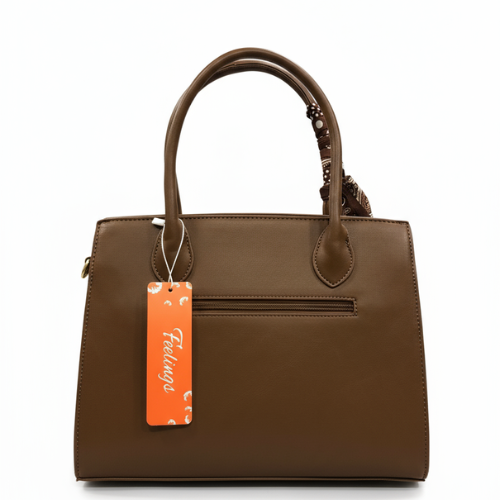 Feelings Mocha Brown Tote Bag with Printed Silk Scarf