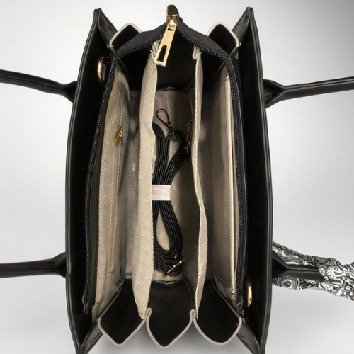 Feelings Black Elegant Tote Bag with Paisley Silk Scarf