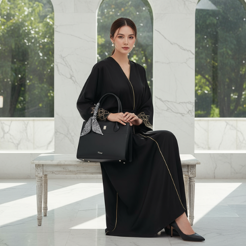 Feelings Black Elegant Tote Bag with Paisley Silk Scarf