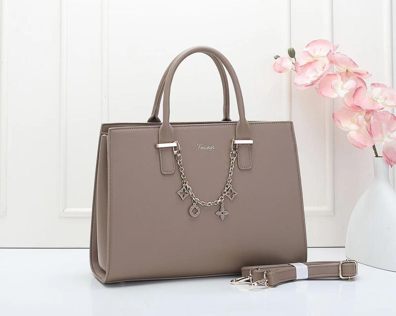 Feelings Taupe Leather Tote Bag with Charm